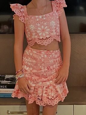 Marlow Pink Eyelet Embroidered Two-Piece Set like Zimmerman